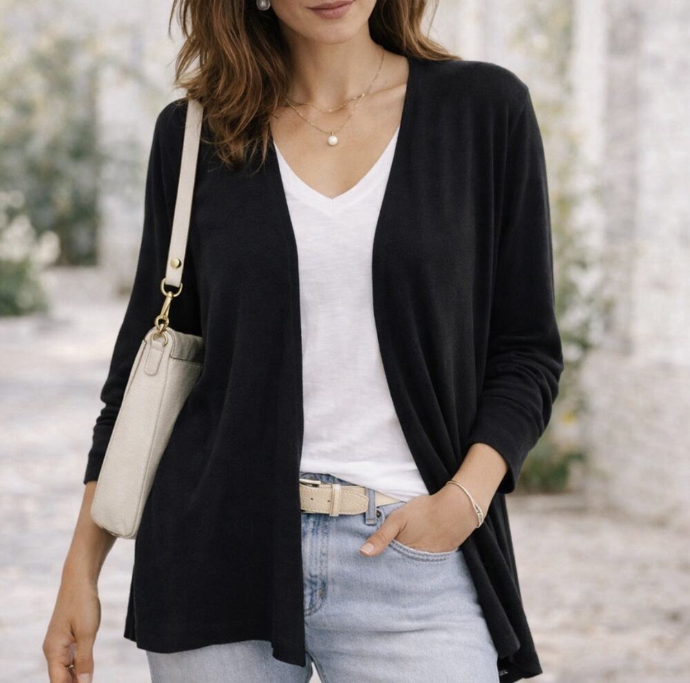 Chicos Black Sz 3(XL-16) The Ultimate Tee Cotton Modal Open Drape Flowy